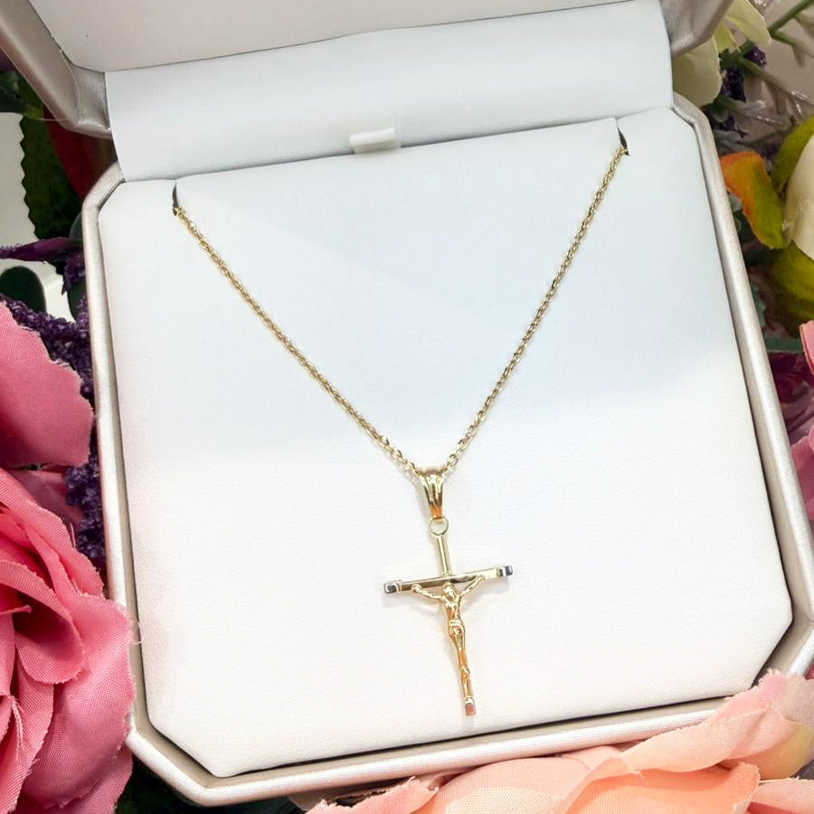 Collana da Uomo con Crocifisso Bicolore in Oro 18 KT