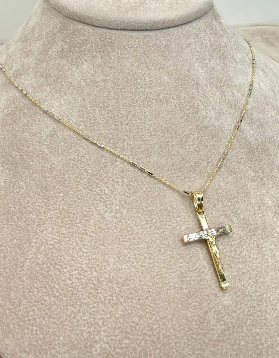 Collana da Uomo con Crocifisso Bicolore in Oro 18 KT