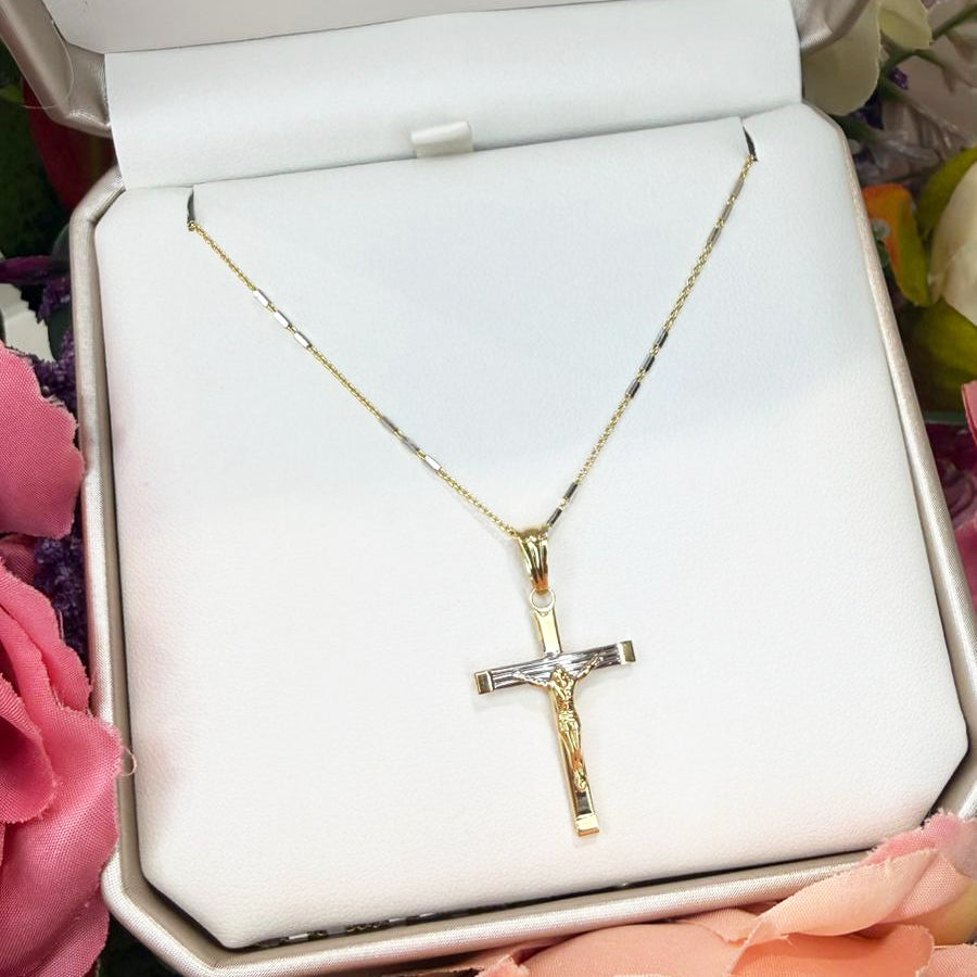 Collana da Uomo con Crocifisso Bicolore in Oro 18 KT