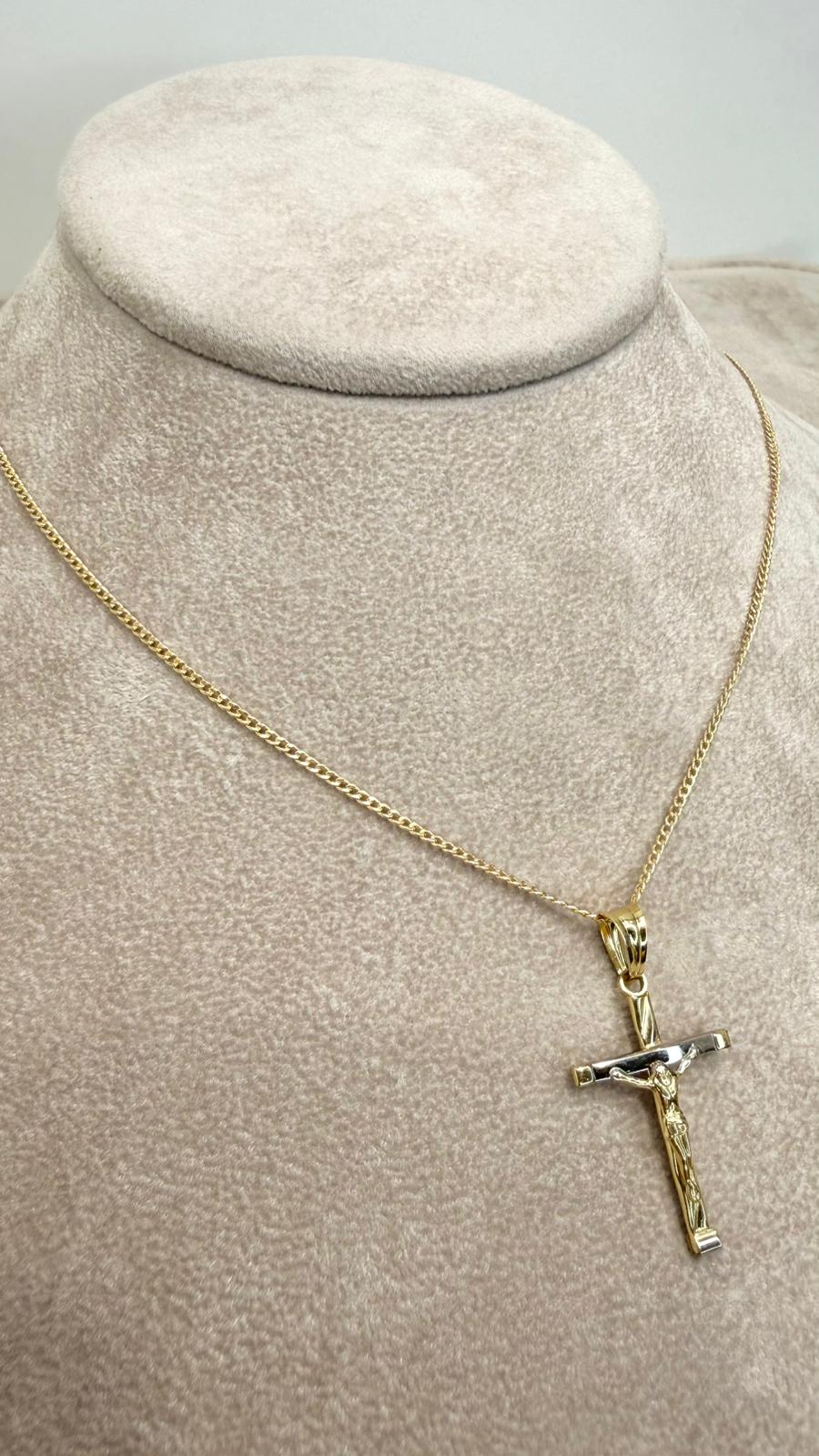 Collana da Uomo con Crocifisso Bicolore e Maglia Grumetta in Oro 18 KT