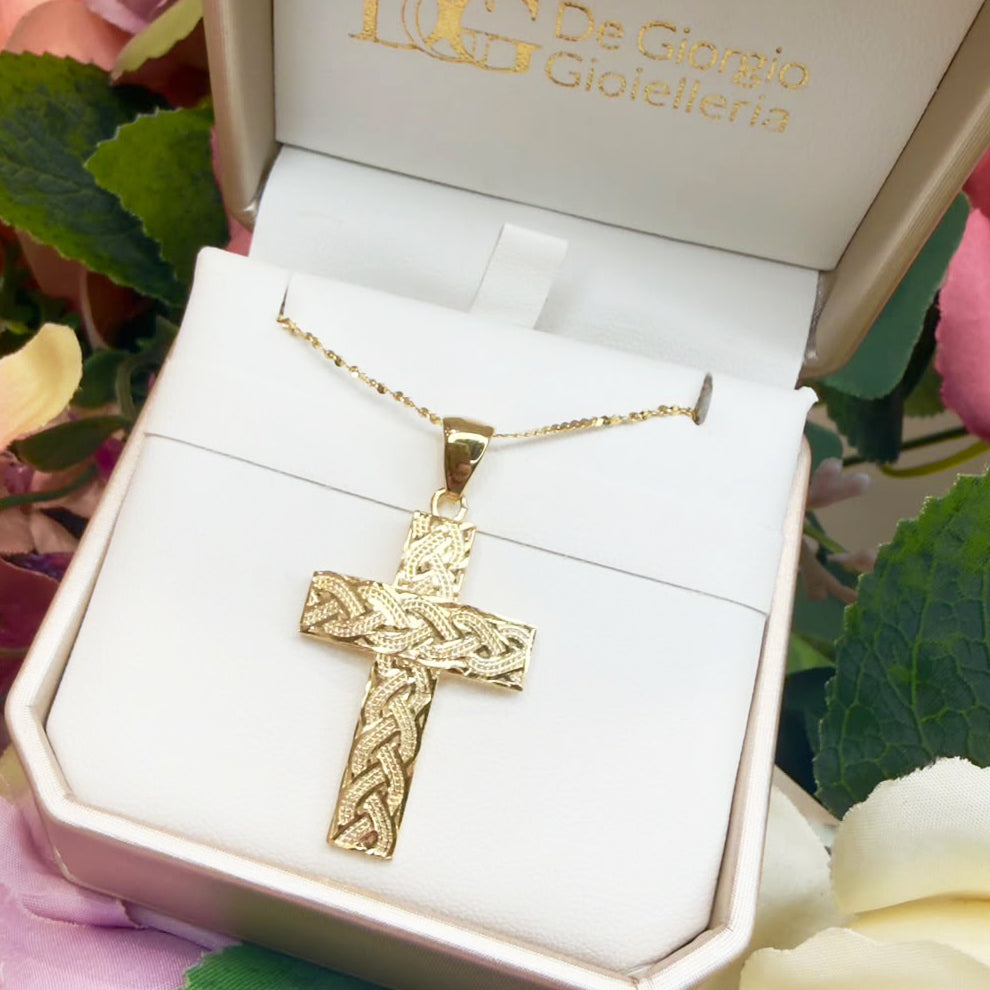 COLLANA IN ORO GIALLO 18 KT (750) CON CROCE LAVORATA