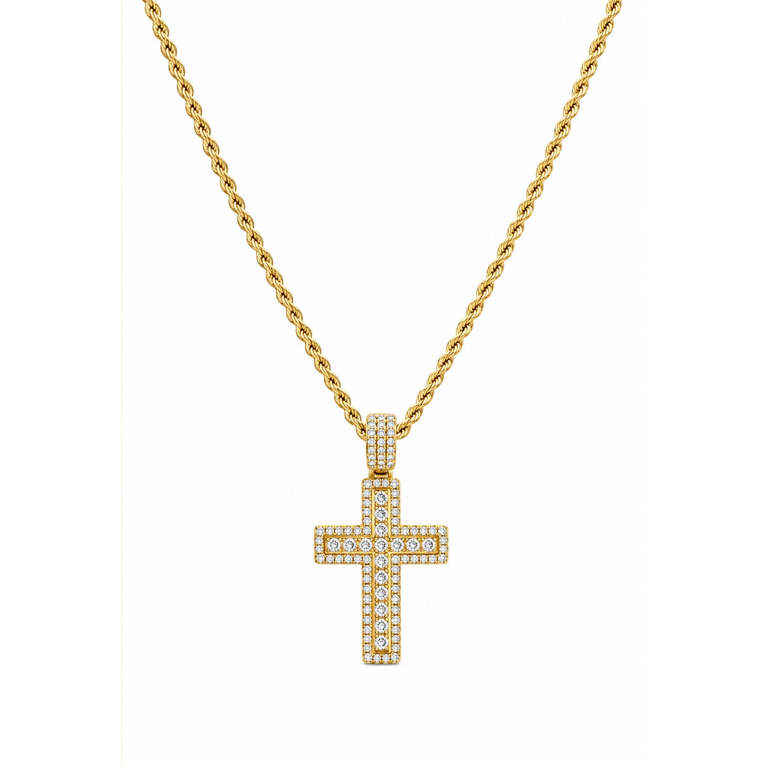 COLLANA UNISEX CON CROCE PAVÉ IN ARGENTO 925 DORATO