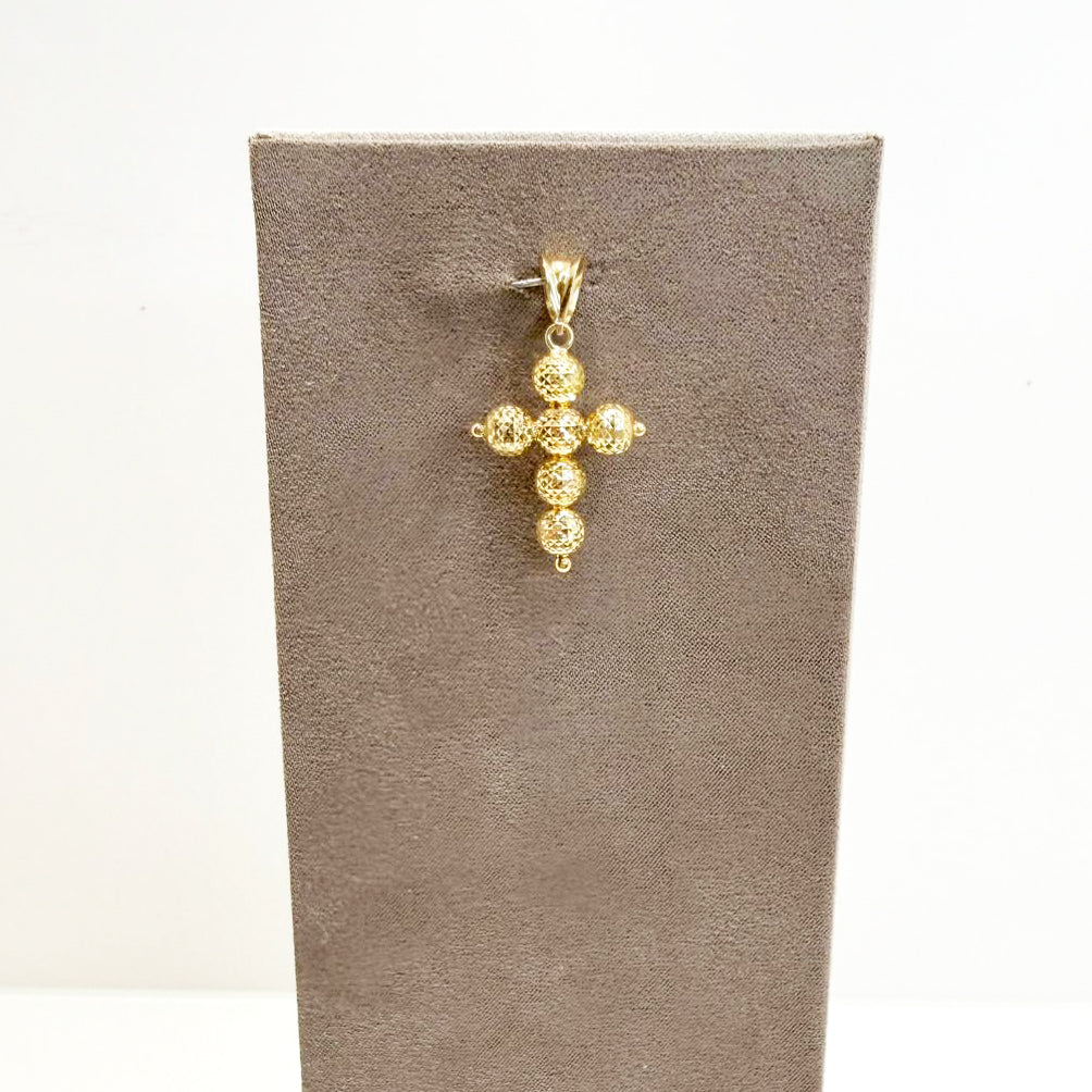 Ciondolo a croce in oro giallo 18KT (750) con sfere diamantate unisex