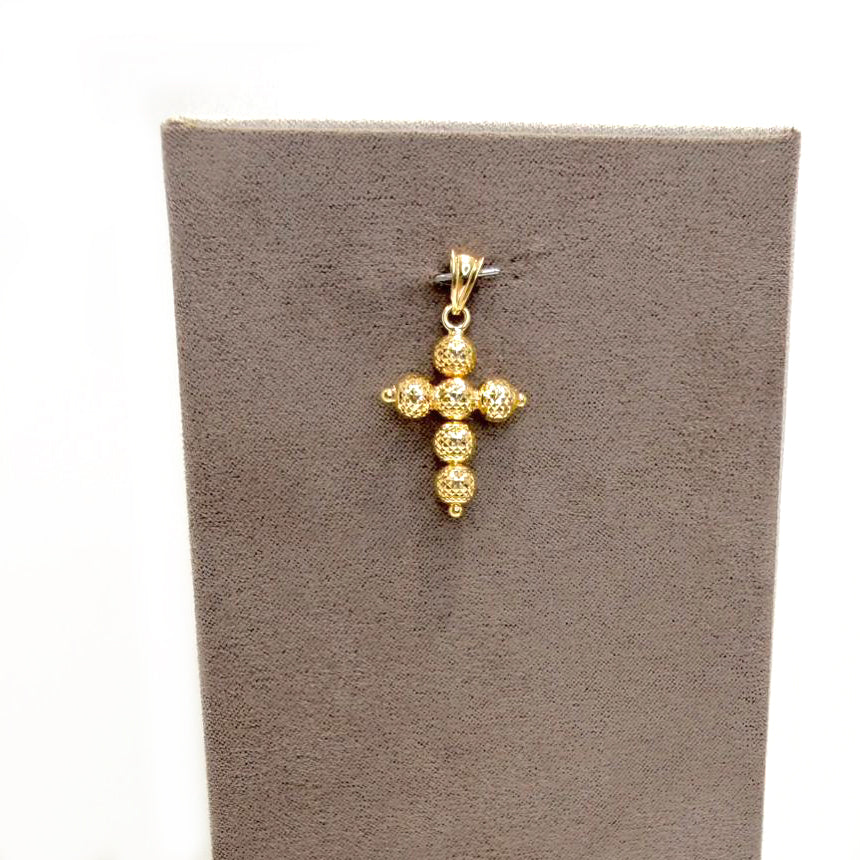 Ciondolo a croce in oro giallo 18KT (750) con sfere diamantate unisex