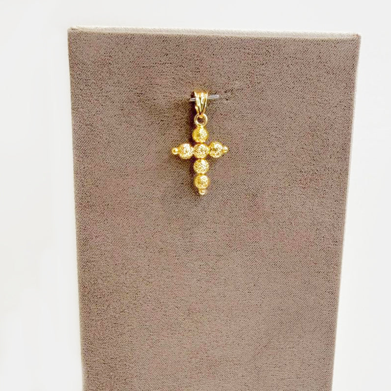 Ciondolo a croce in oro giallo 18KT (750) con sfere diamantate unisex