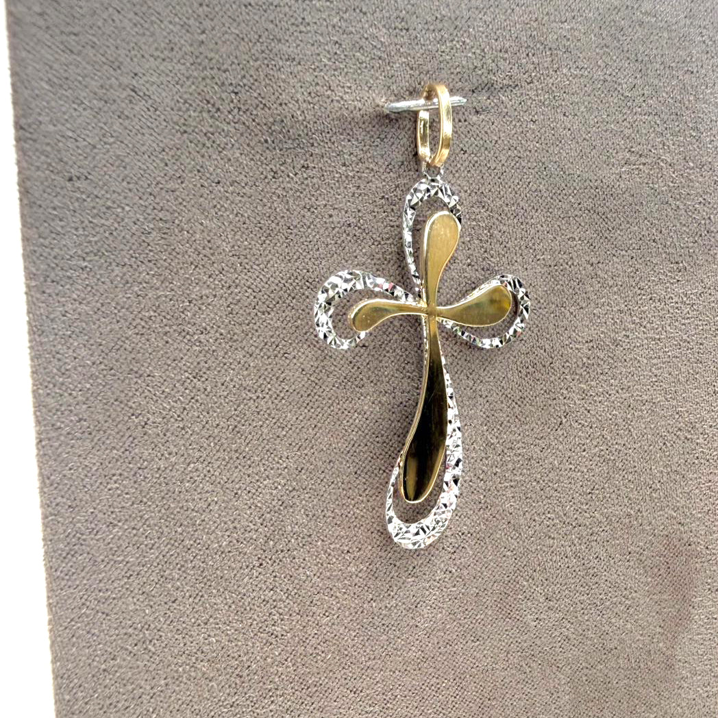 Ciondolo croce sagomata da donna in oro giallo e bianco 18KT (750)
