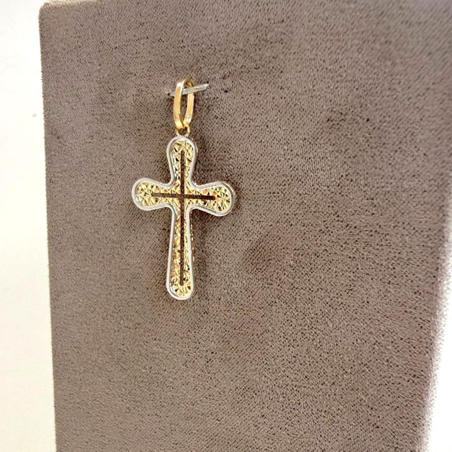 Ciondolo croce da uomo lavorata in oro bicolore 18KT (750)
