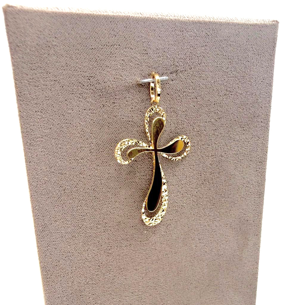 Ciondolo croce da donna in oro giallo 18 Kt (750) con lavorazione diamantata