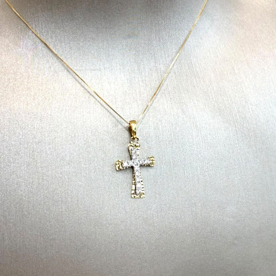 Croce bicolore con zirconi in oro giallo 18 KT (750)