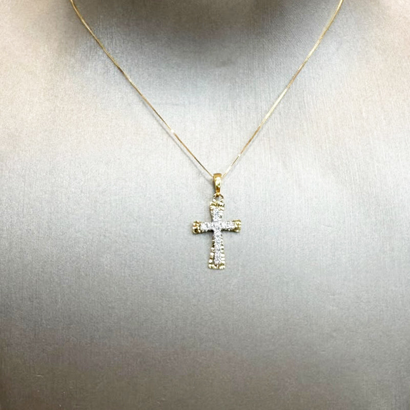 Croce bicolore con zirconi in oro giallo 18 KT (750)
