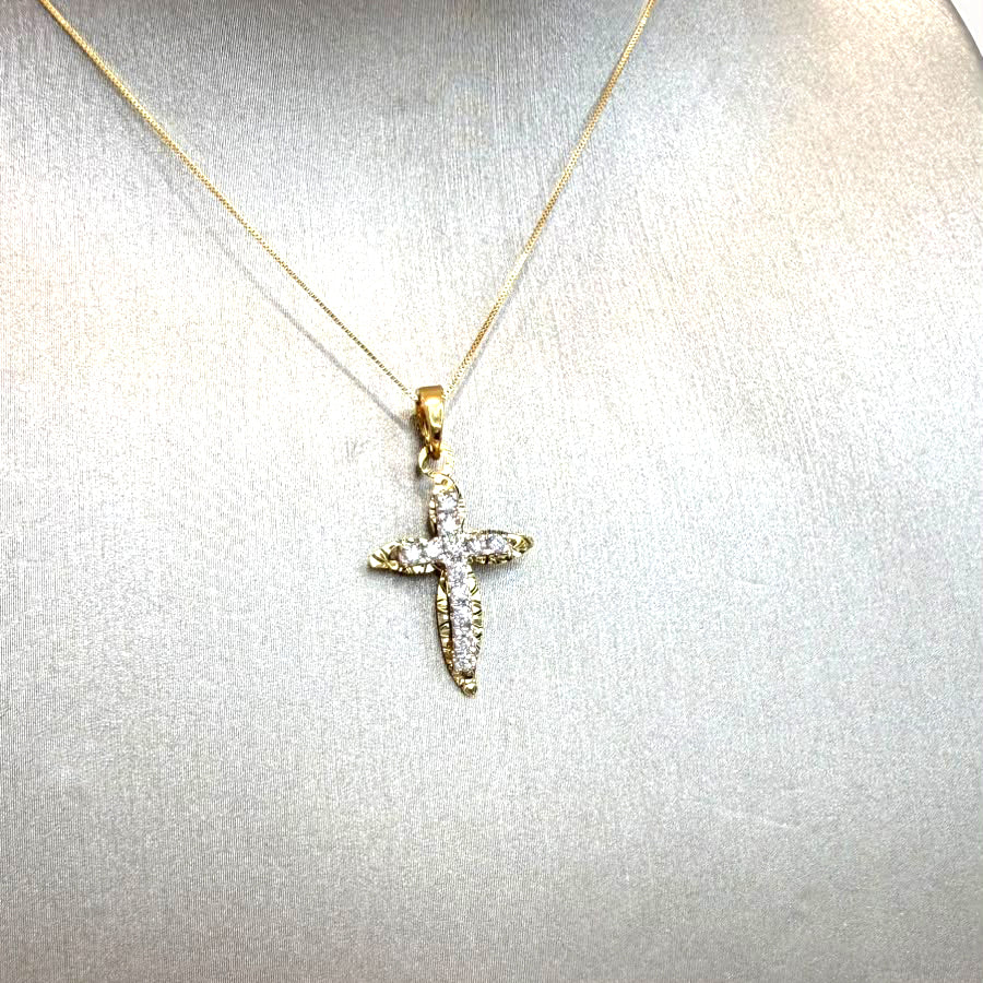 Croce bicolore con zirconi in oro giallo 18 KT (750)