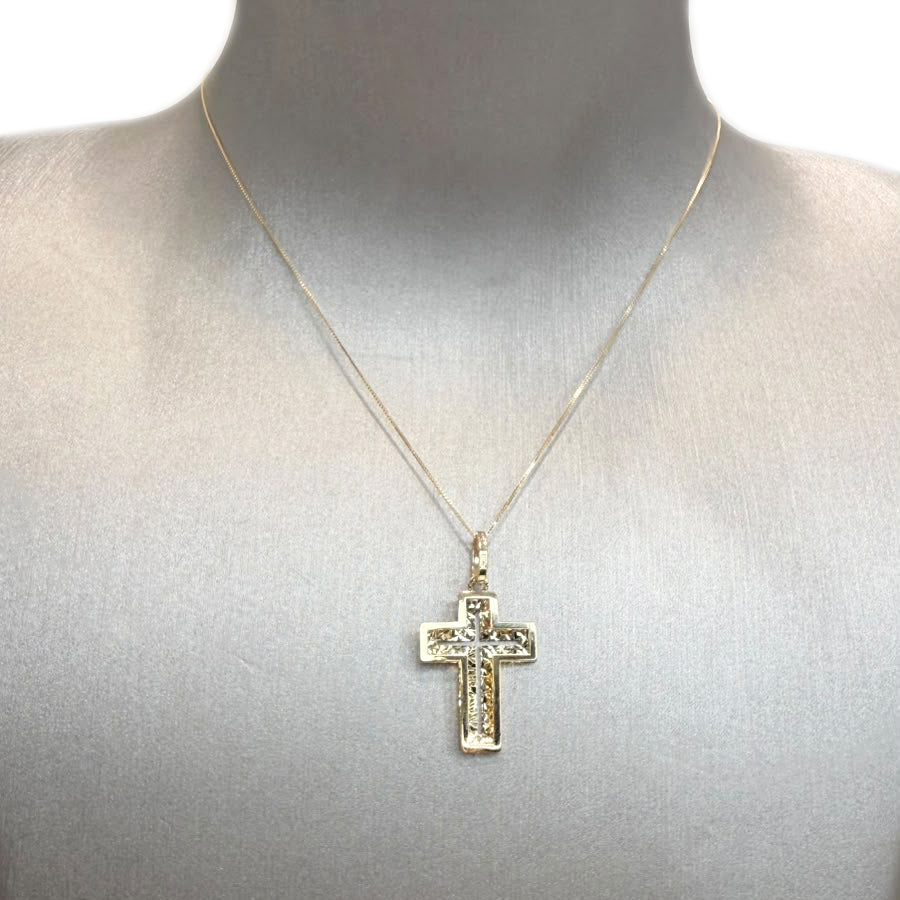 Croce con doppia lavorazione diamantata in oro giallo 18 KT (750)