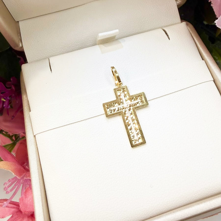 Ciondolo Croce lavorata in oro giallo 18 KT (750)
