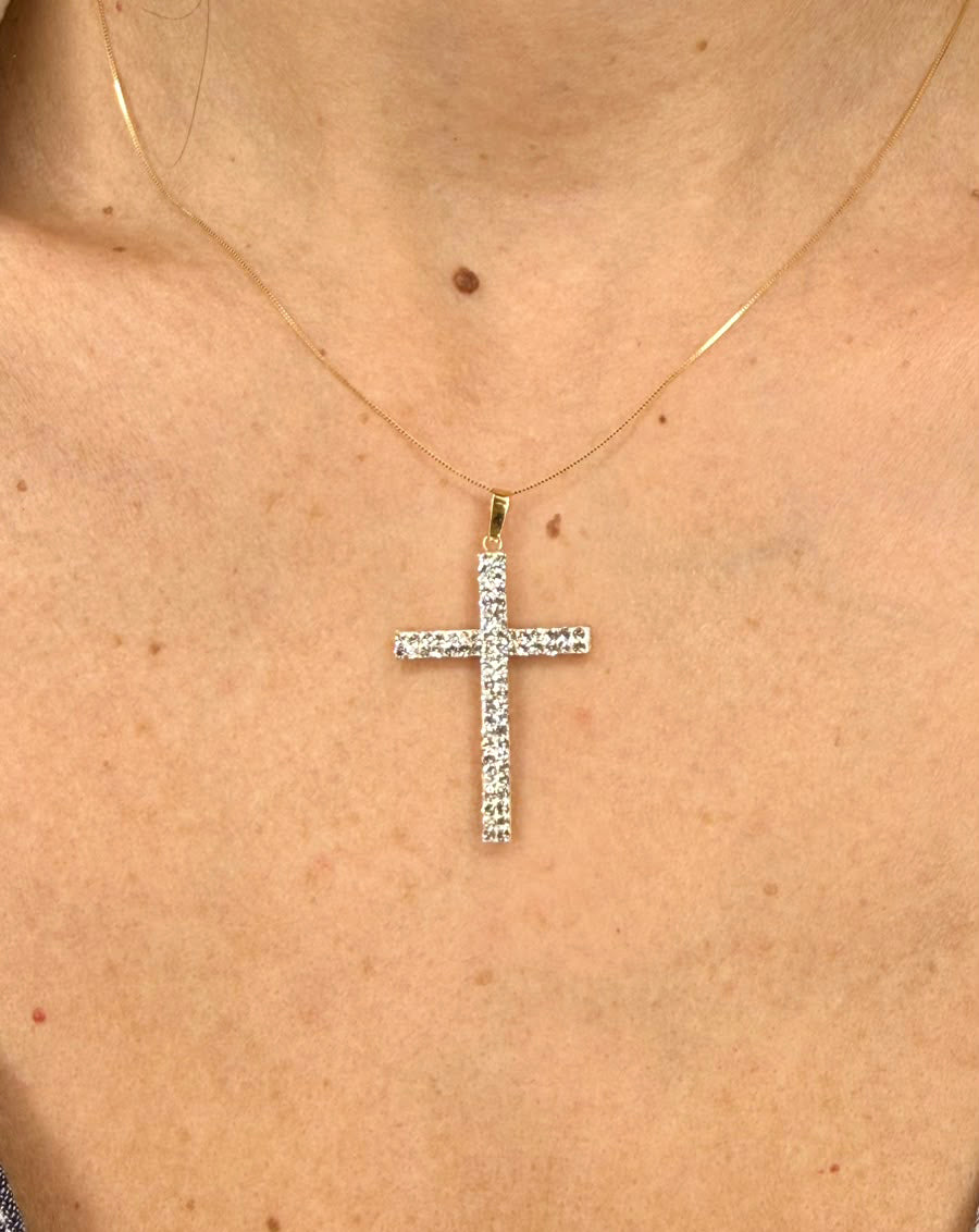 Ciondolo Croce zirconata in oro giallo 18 KT (750)