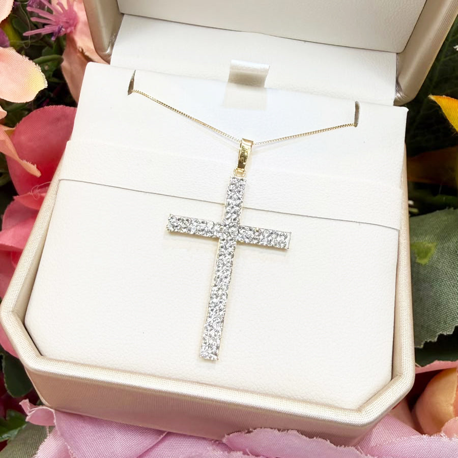 Ciondolo Croce zirconata in oro giallo 18 KT (750)