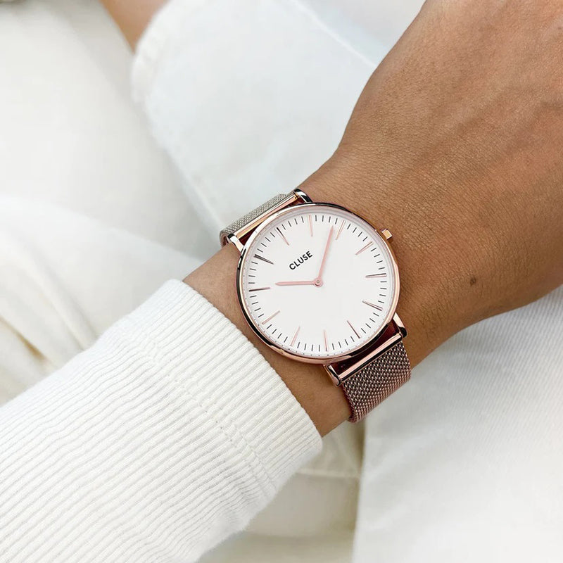 OROLOGIO CLUSE BOHO CHIC MESH BIANCO - ORO ROSA |38MM|