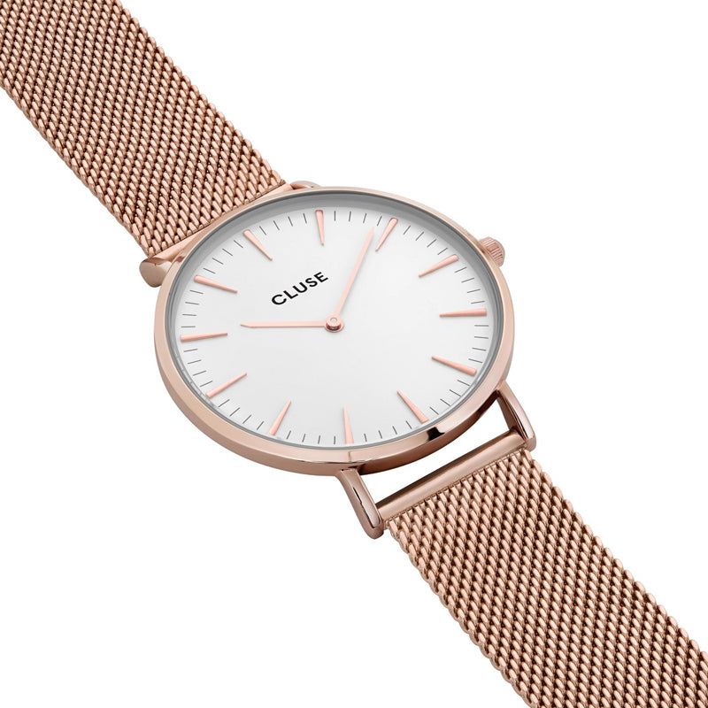 OROLOGIO CLUSE BOHO CHIC MESH BIANCO - ORO ROSA |38MM|