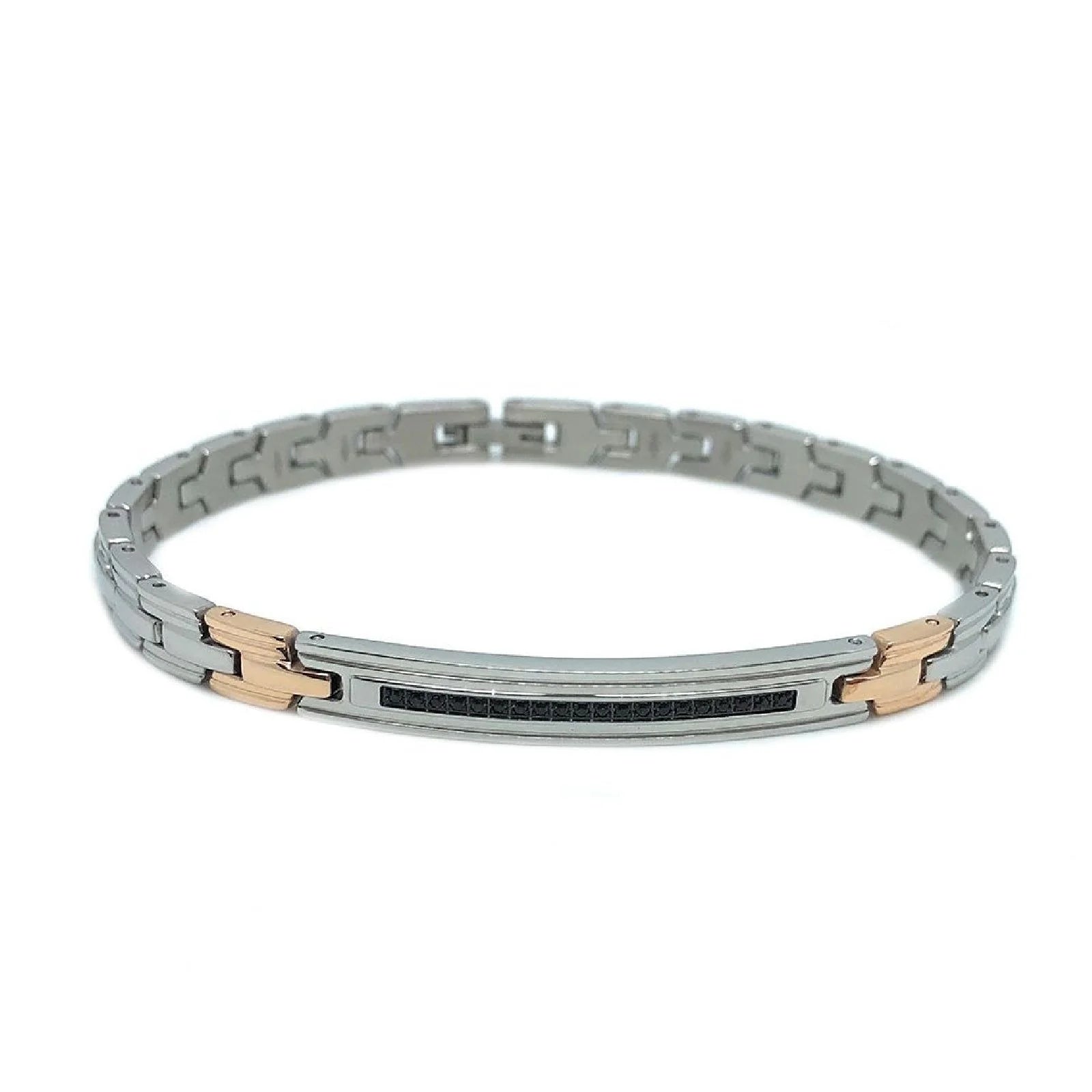 BRACCIALE ZANCAN ACCIAIO BICOLORE CON SPINELLI NERI