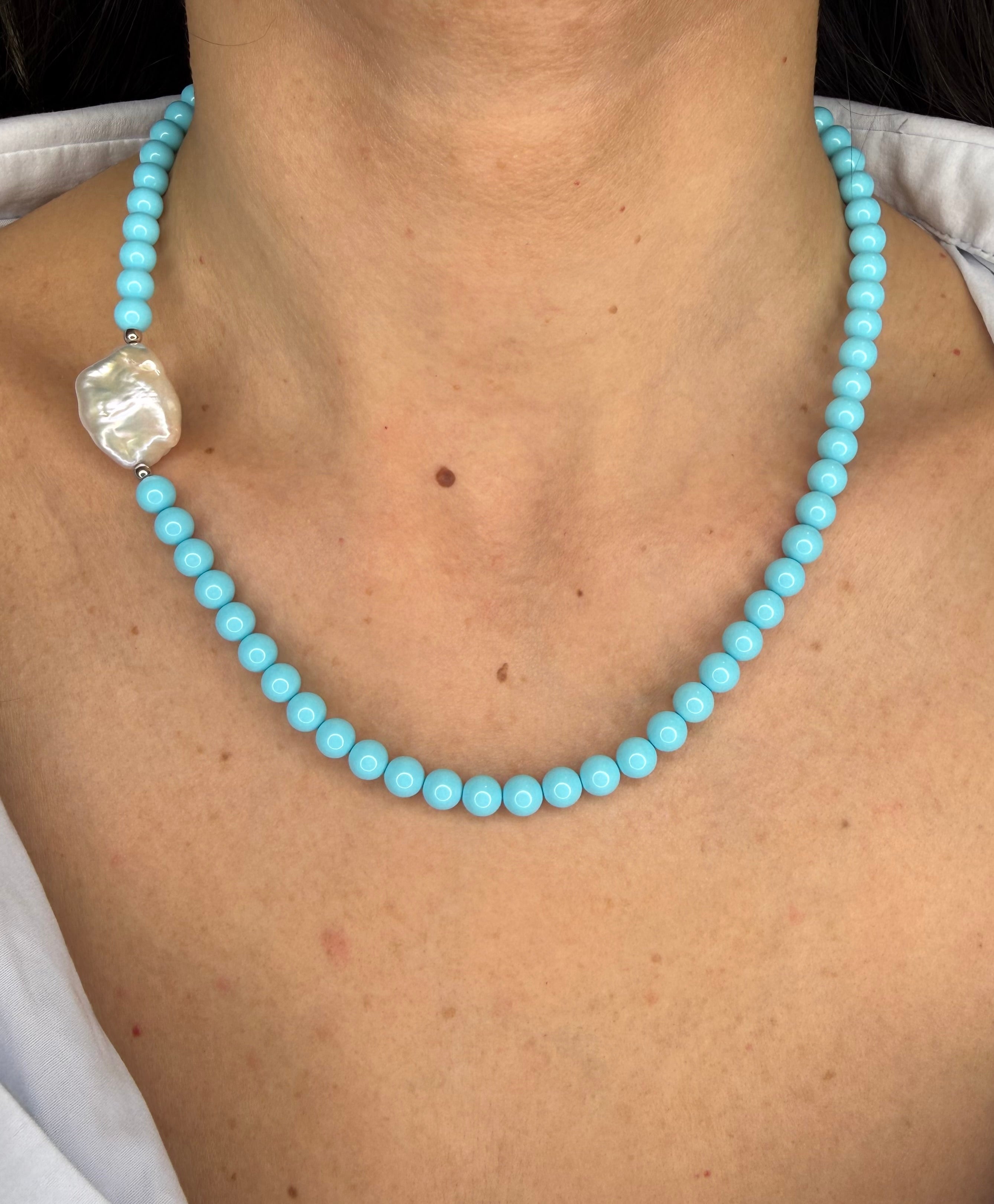 COLLANA CON PASTA DI TURCHESE E PERLA BAROCCA IN ARGENTO 925