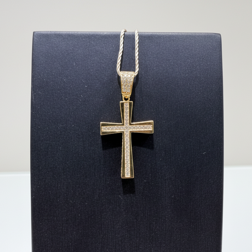 Ciondolo croce pavé di zirconi in oro giallo 18KT (750) – Made in Italy