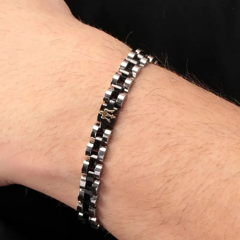 BRACCIALE UOMO MASERATI SILVER E BLACK