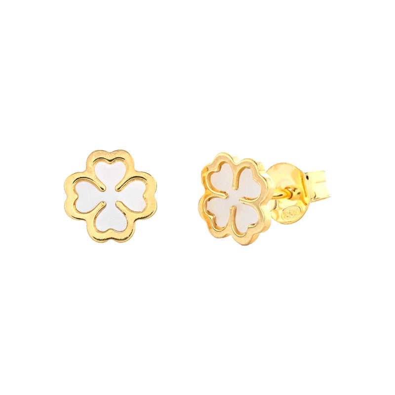 ORECCHINI QUADRIFOGLIO IN ARGENTO GOLD E MADREPERLA