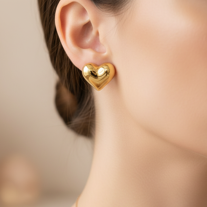 Orecchini a lobo cuore bombato in oro giallo 18KT (750)