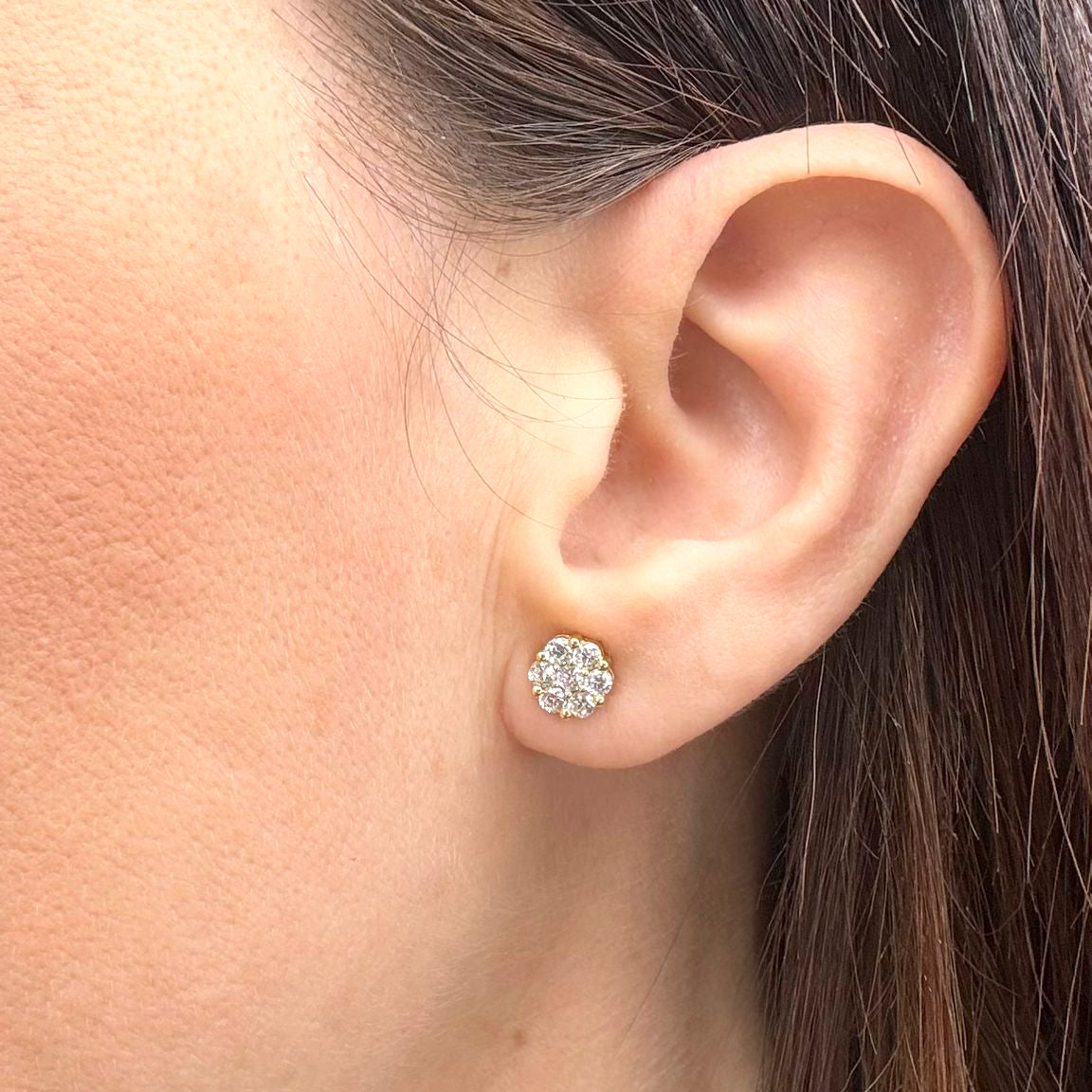 Orecchini fiore con zirconi in oro giallo 18 KT (750)