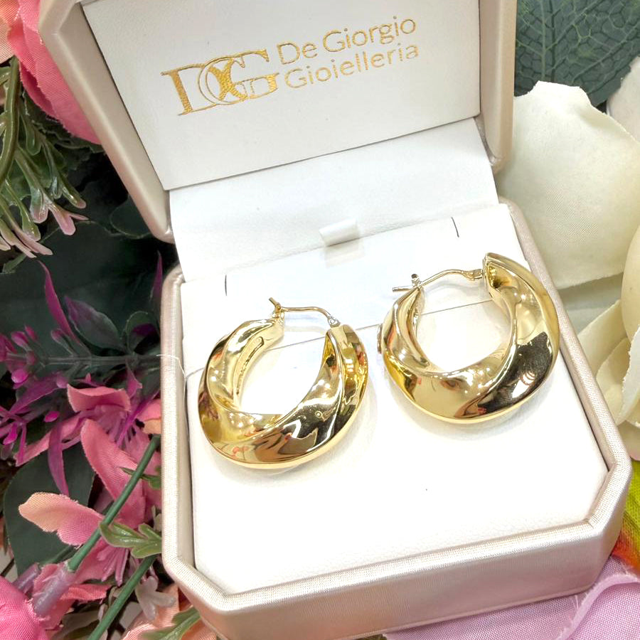 Orecchini a Cerchio Bombati Ondulati in Oro Giallo 18 KT