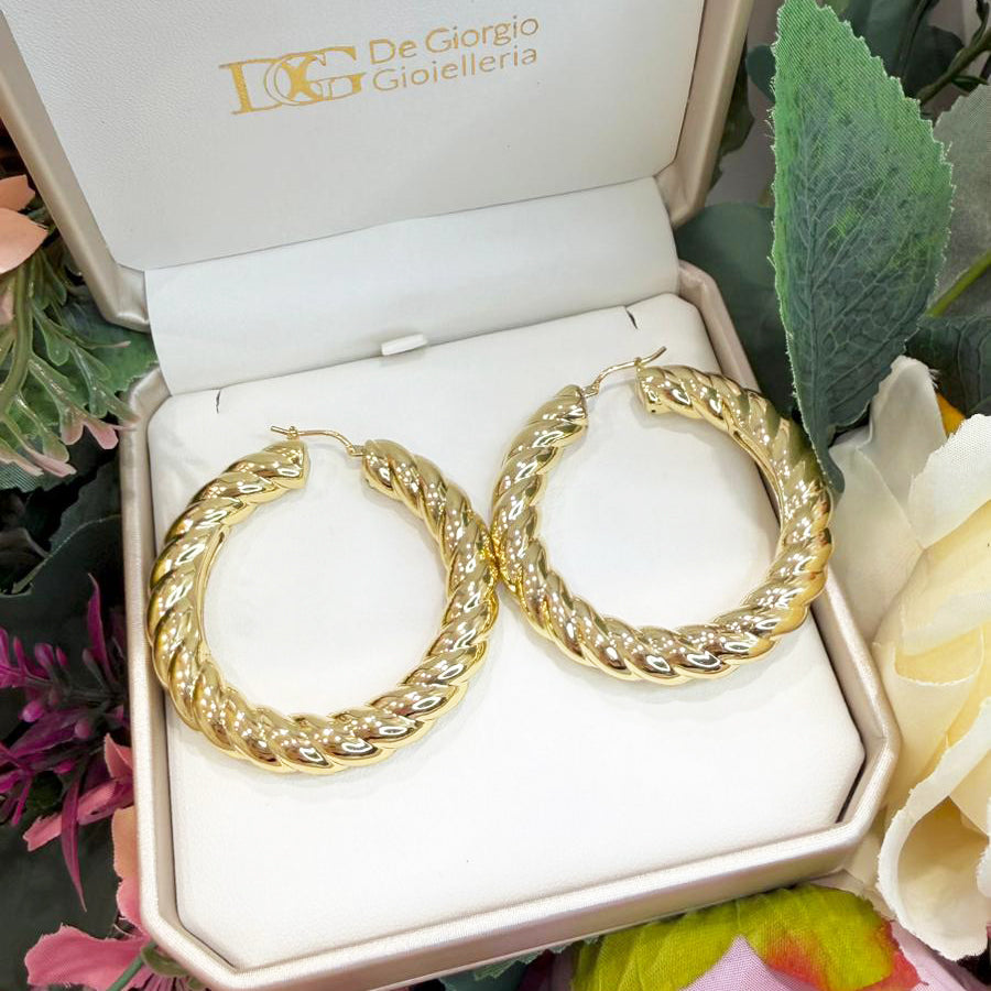 Orecchini a Cerchio Maxi Torchon in Oro Giallo 18 KT