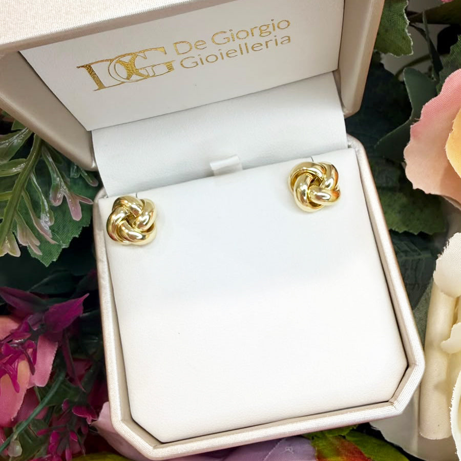 ORECCHINI NODO BOMBATO INTRECCIATO IN ORO GIALLO 18 KT