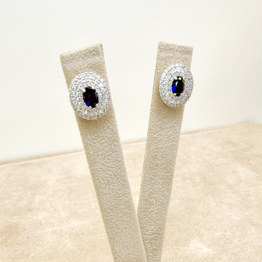 ORECCHINI IN ORO BIANCO 18 KT (750) CON PIETRA BLU E ZIRCONI