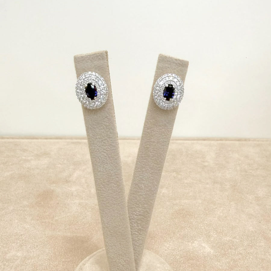 ORECCHINI IN ORO BIANCO 18 KT (750) CON PIETRA BLU E ZIRCONI