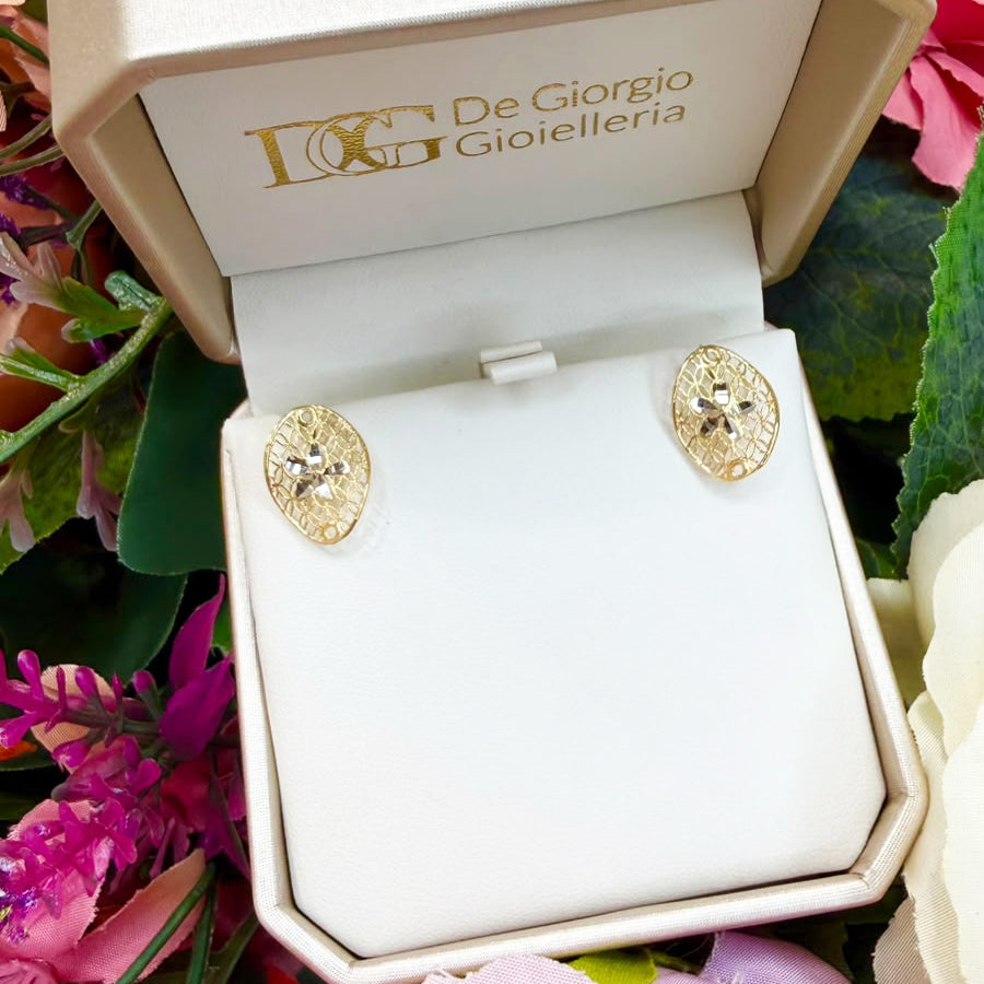 ORECCHINI OVALI TRAFORATI IN ORO GIALLO E BIANCO 18 KT (750)