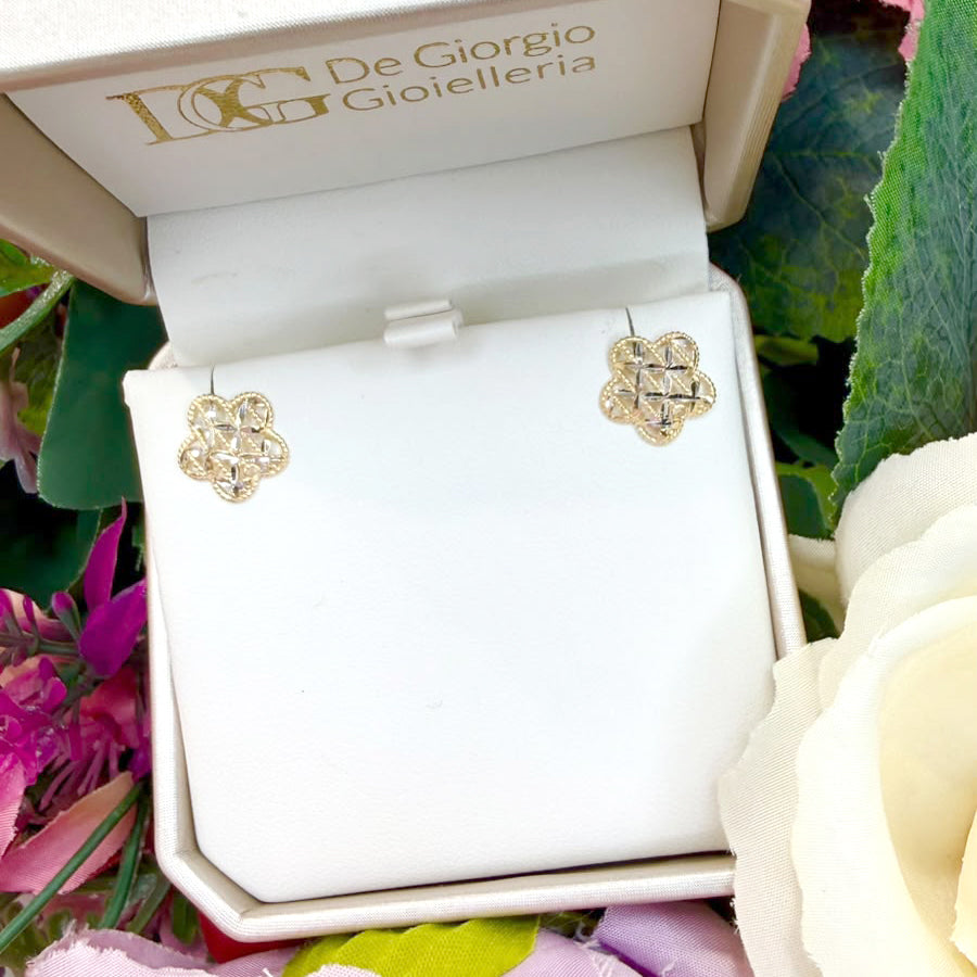 ORECCHINI FIORE BICOLORE IN ORO 18 KT (750)