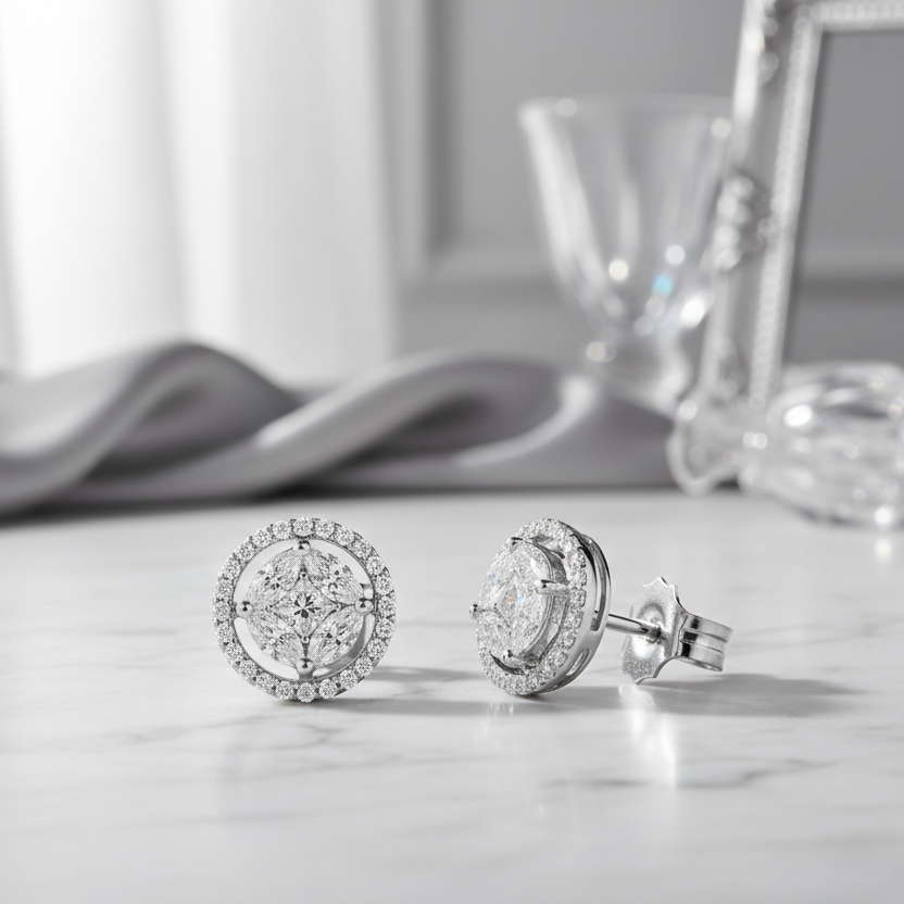 ORECCHINI PUNTO LUCE ILLUSION  IN ORO BIANCO 18KT DIAMANTI