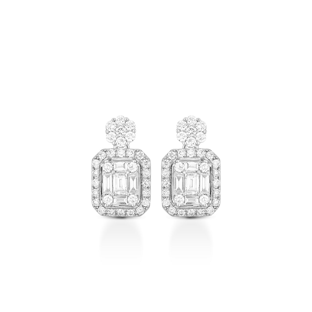 ORECCHINI IN ORO BIANCO 18CARATI CON DIAMANTI E BAGUETTE