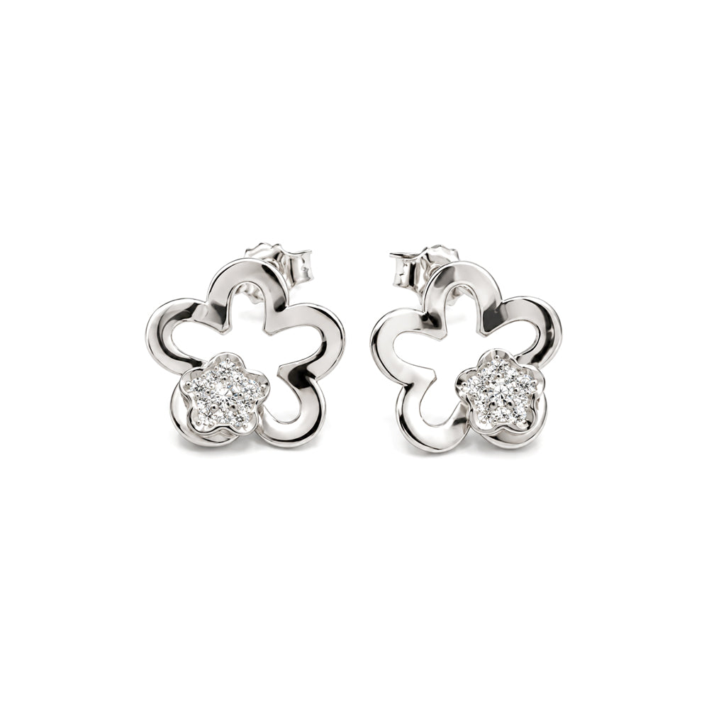 ORECCHINI FIORE IN ORO BIANCO 18 CARATI E DIAMANTI