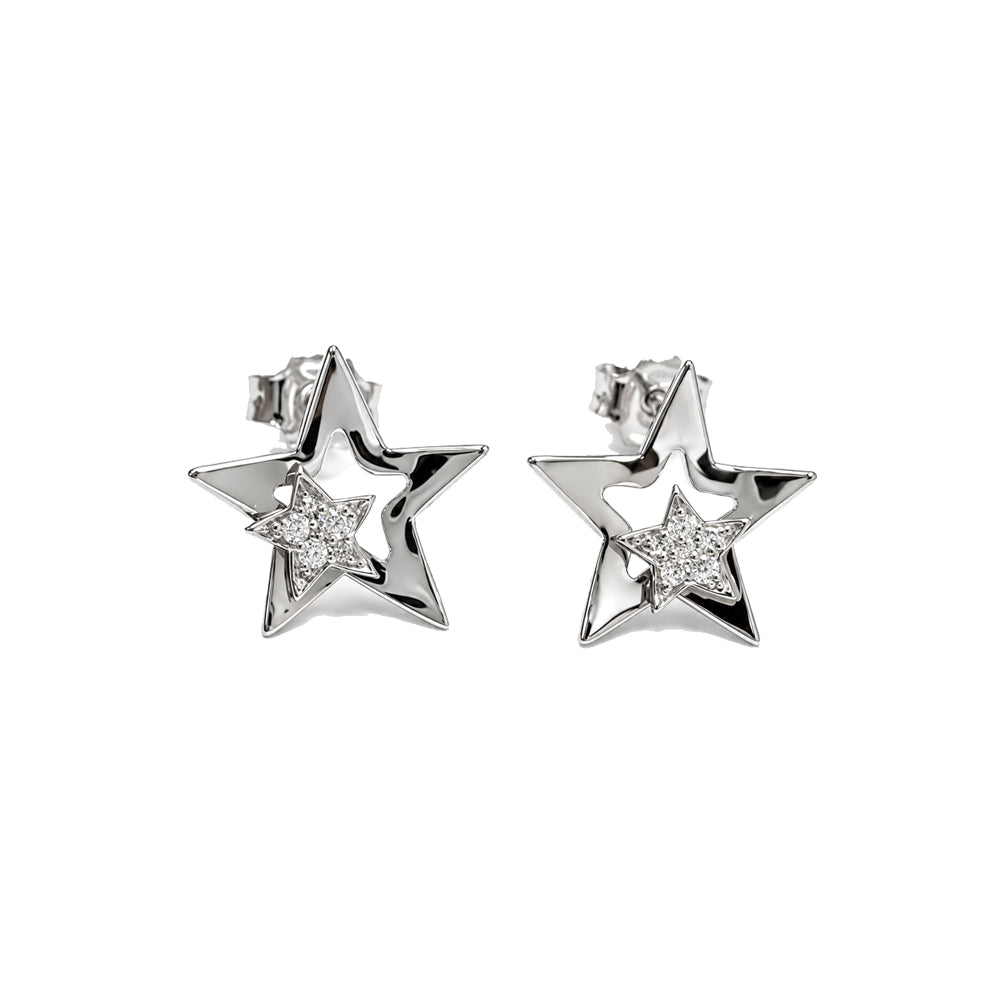ORECCHINI STELLA IN ORO BIANCO 18 CARATI E DIAMANTI