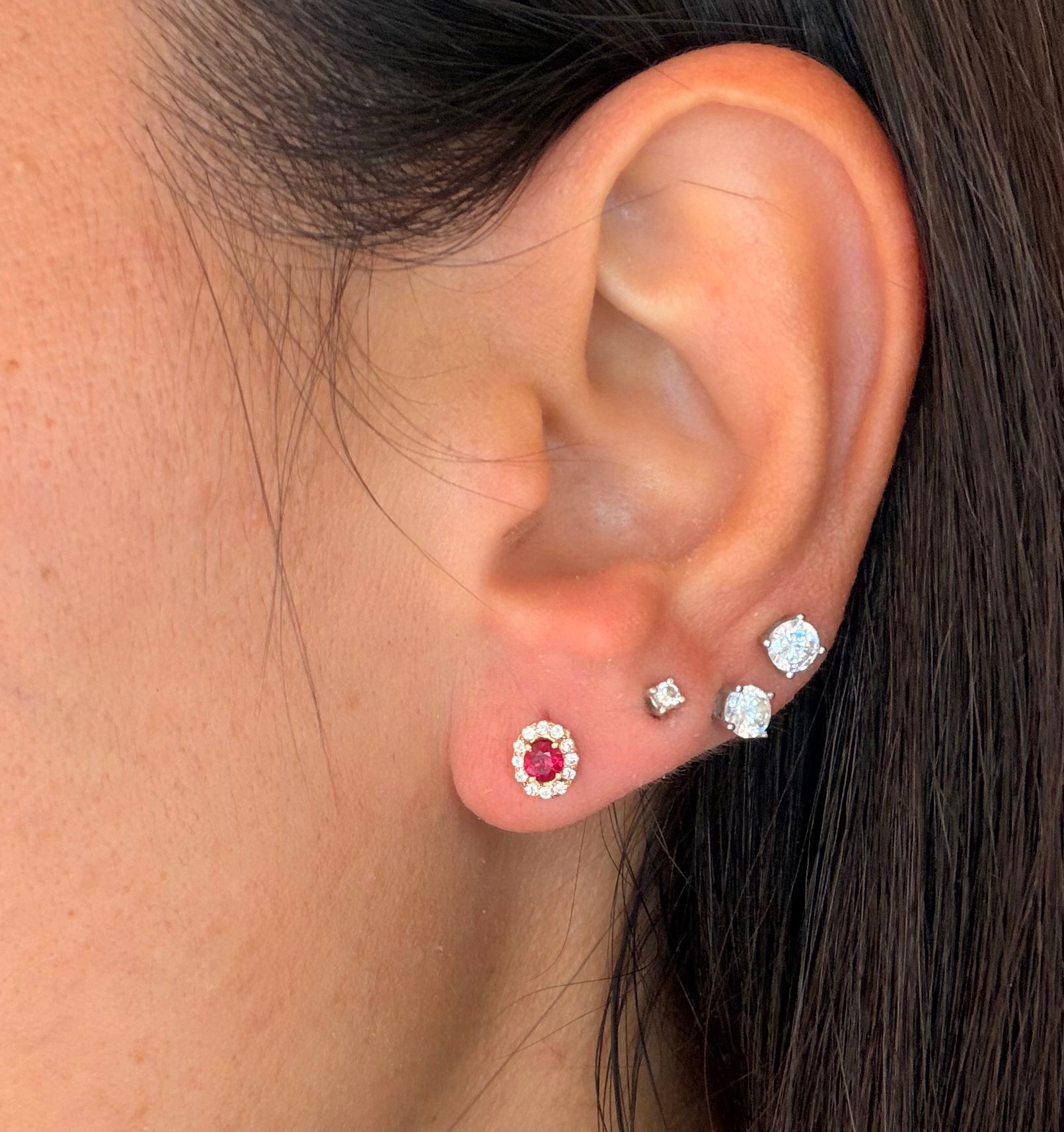 ORECCHINI IN ORO ROSA 18KT CON DIAMANTI E RUBINI