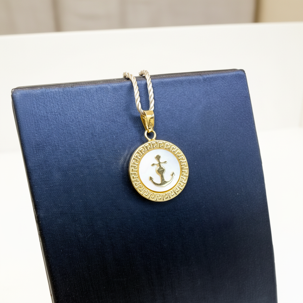 Ciondolo medaglia con ancora in oro giallo 18KT (750) – Made in Italy