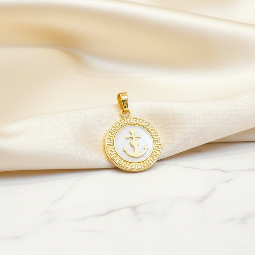 Ciondolo medaglia con ancora in oro giallo 18KT (750) – Made in Italy