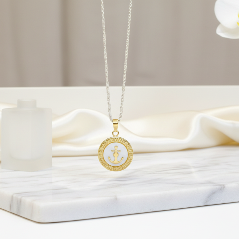 Ciondolo medaglia con ancora in oro giallo 18KT (750) – Made in Italy