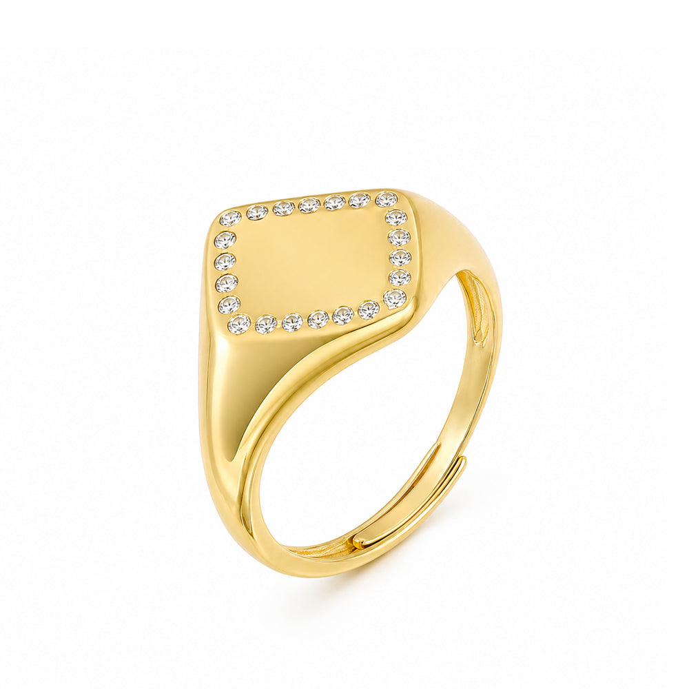 ANELLO UNISEX CHEVALIER RETTANGOLARE CON ZIRCONI IN ARGENTO 925 DORATO