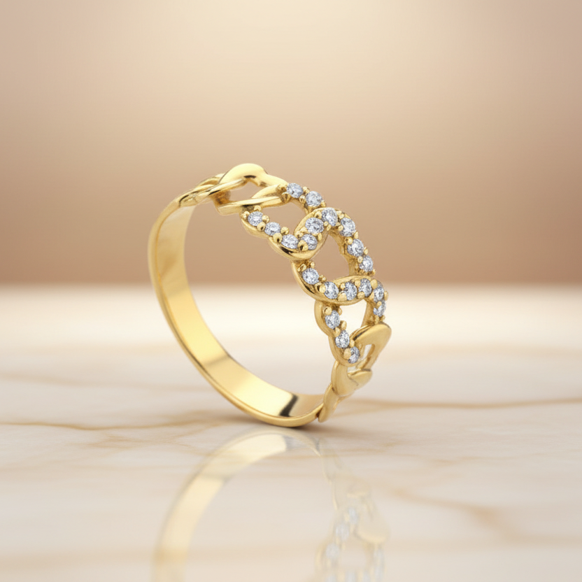 ANELLO GROUMETTE CUORI IN ORO GIALLO 18KT CON DIAMANTI