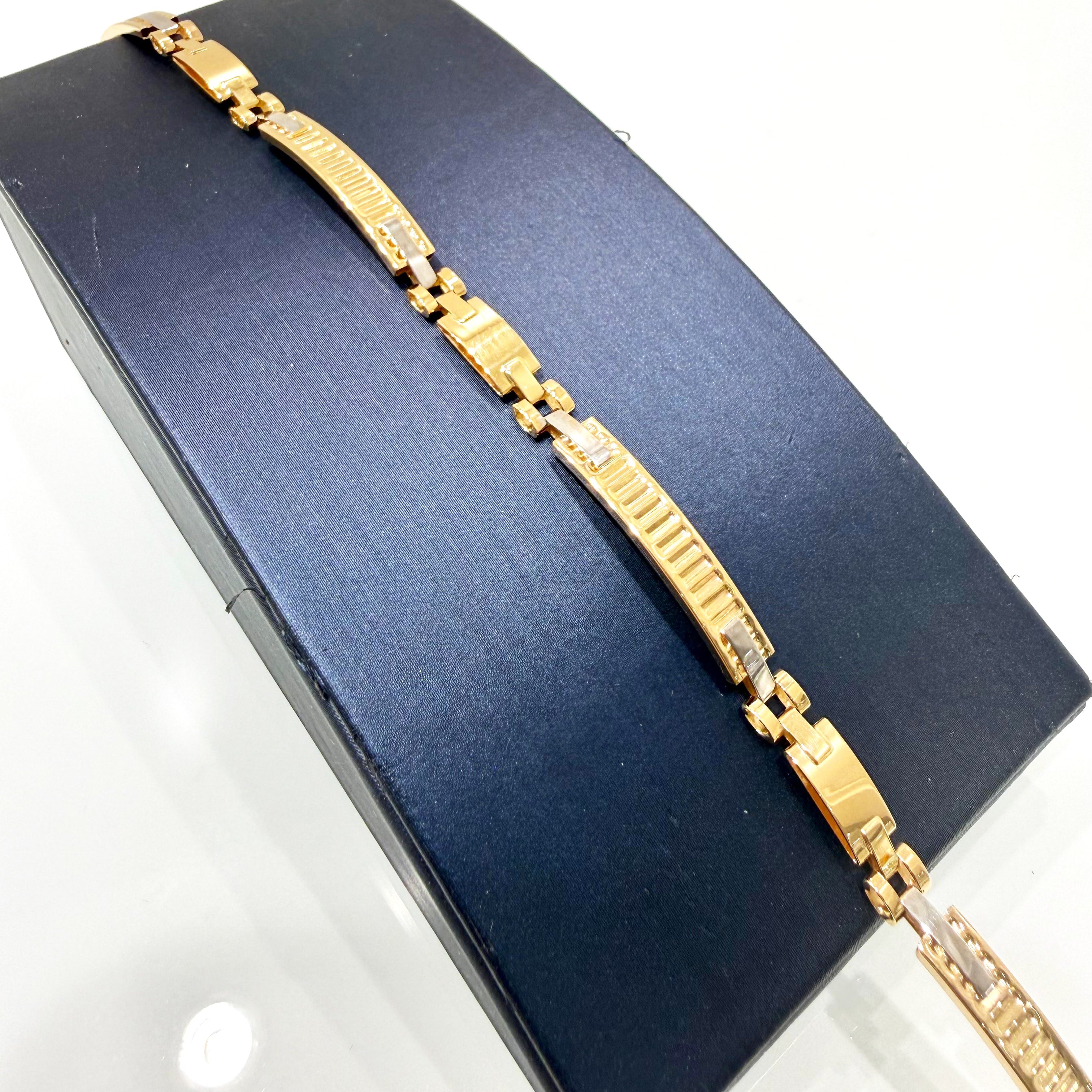 Bracciale uomo bicolore in oro 18KT (750) con maglie lavorate – Made in Italy