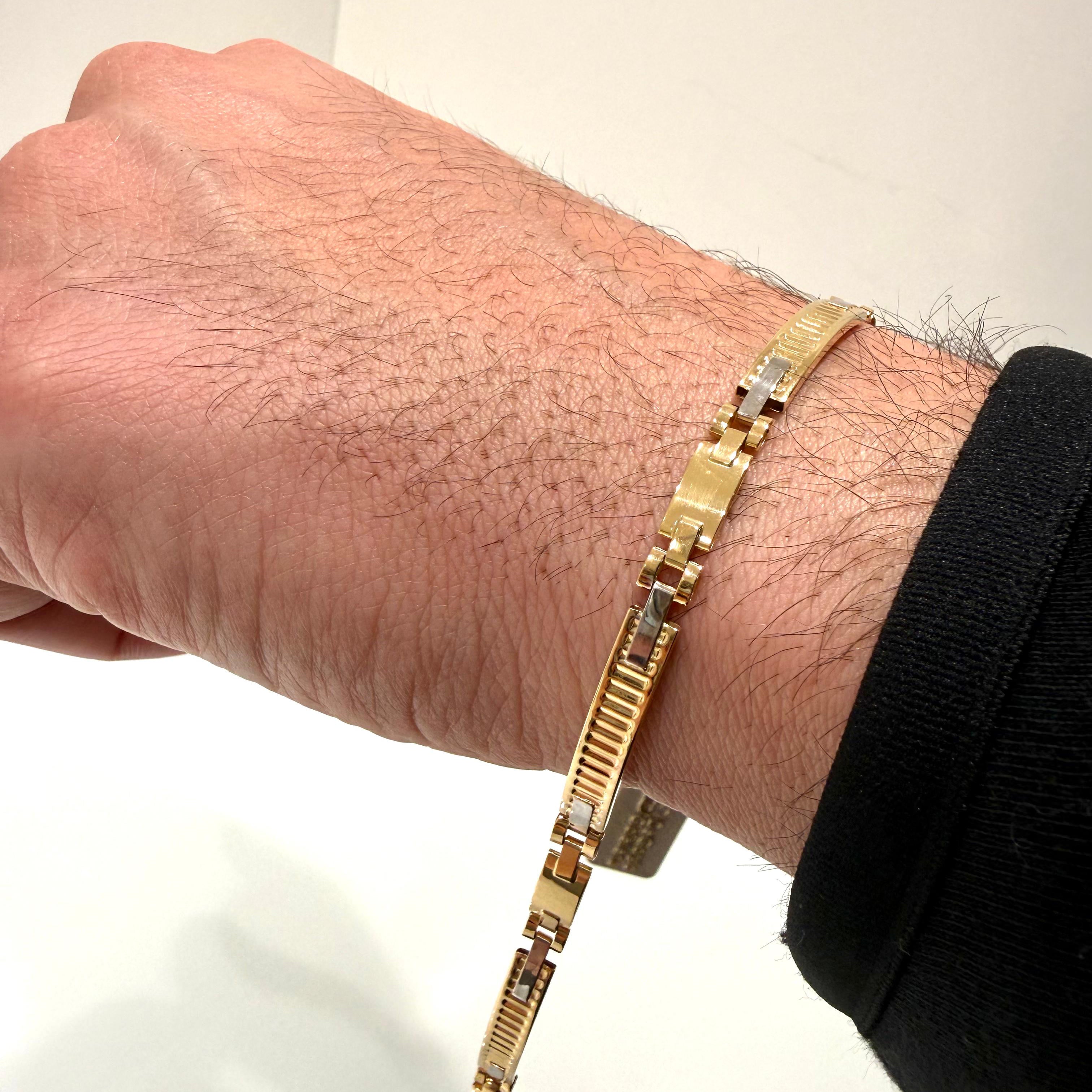 Bracciale uomo bicolore in oro 18KT (750) con maglie lavorate – Made in Italy