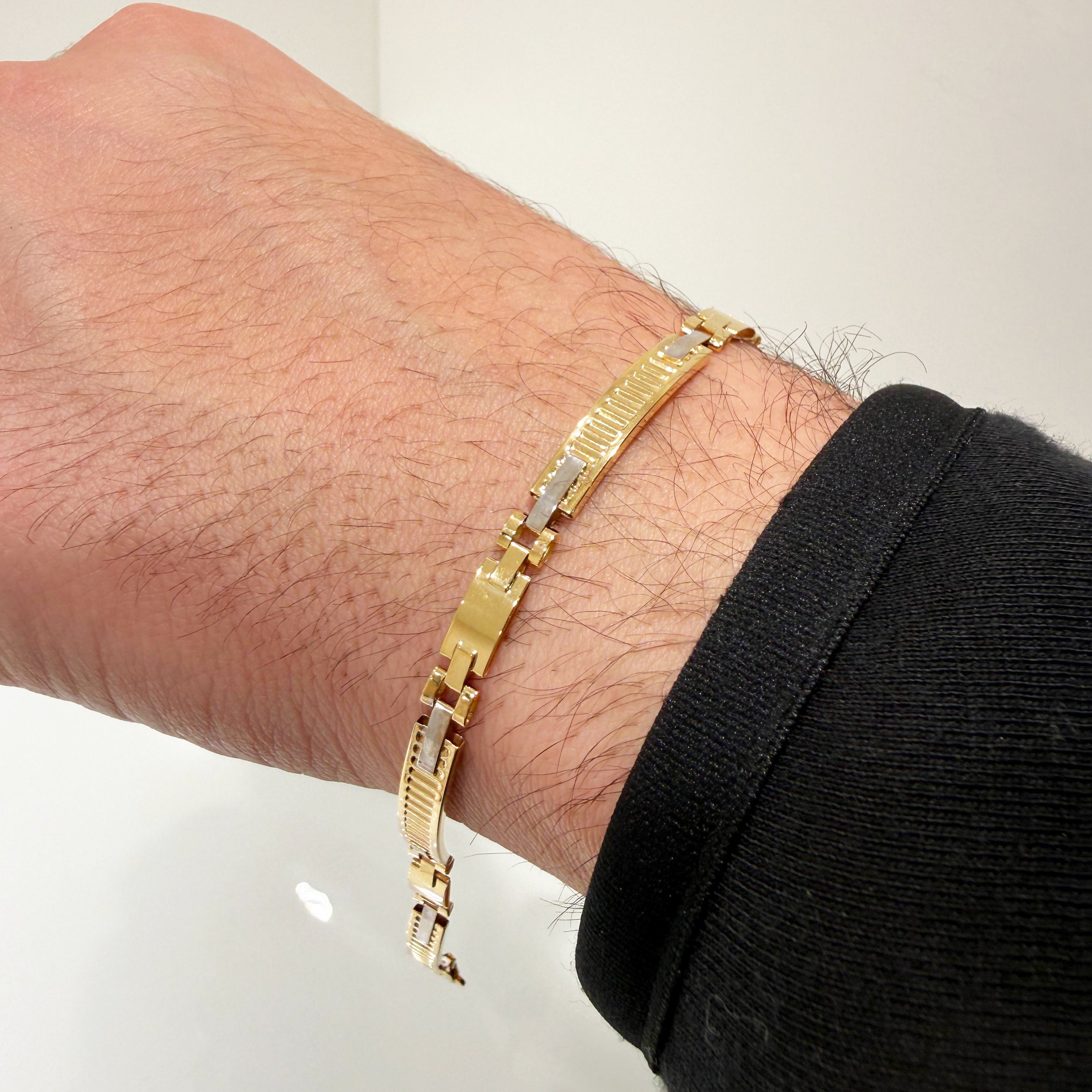 Bracciale uomo bicolore in oro 18KT (750) con maglie lavorate – Made in Italy