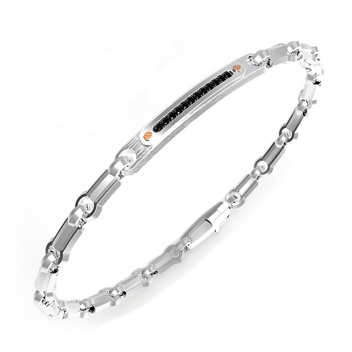 BRACCIALE ZANCAN ACCIAIO E ZIRCONI NERI