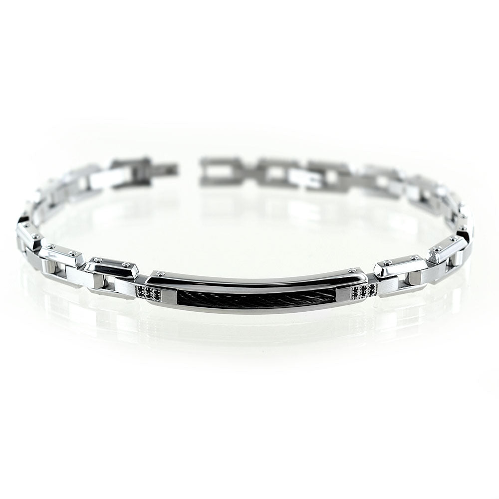 BRACCIALE ZANCAN ACCIAIO TARGHETTA NERA CON SPINELLI NERI